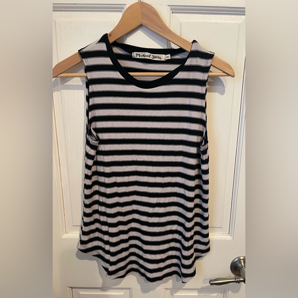 Michael Stars Striped Black and Light Gray Tank Top OS